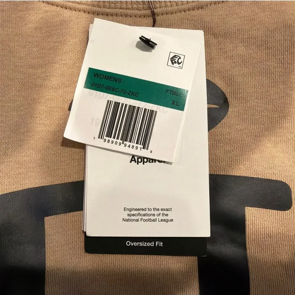 NWT Nike Baltimore Ravens Oversized Phoenix Fleece Sweatshirt, Tan Black, XL